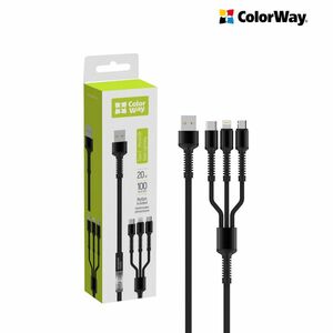 COLORWAY KABEL UNIVERZALNY 3V1 (LIGHTNING+MICROUSB+TYPE-C) 4.0A, 20W, 1.2M, GREY (CW-CBU3003-GR) vyobraziť