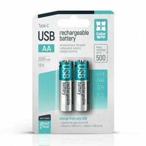 COLORWAY RECHARGEABLE BATTERY AA MICRO USB-C 2200MAH 1.5V (LI-POLYMER) (2PCS.) (CW-UBAA-10) (CW-UBAA vyobraziť