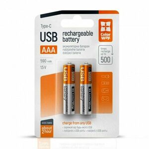 COLORWAY RECHARGEABLE BATTERY AAA MICRO USB-C 590MAH 1.5V (LI-POLYMER) (2PCS.) (CW-UBAAA-09) (CW-UBA vyobraziť