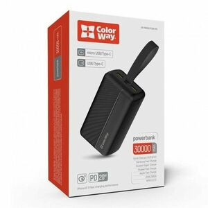 COLORWAY POWER BANK 30 000 MAH HIGH-POWER 2 (USB QC3.0 + USB-C POWER DELIVERY 22.5W) BLACK (CW-PB300 vyobraziť