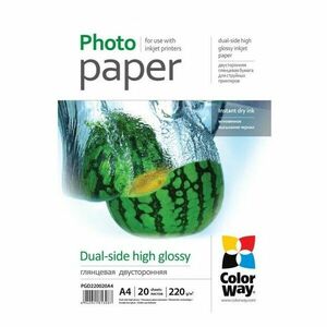 COLORWAY PHOTO PAPER DUAL-SIDE HIGH GLOSSY 220G/M, A4, 20PC. (PGD220020A4) (PGD220020A4) vyobraziť