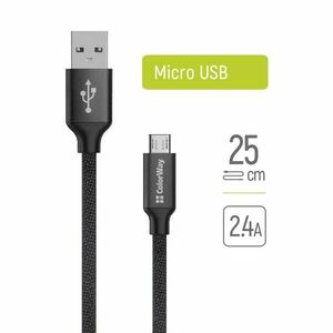 COLORWAY CABLE USB - MICROUSB 2.4A 25CM BLACK (CW-CBUM048-BK) vyobraziť