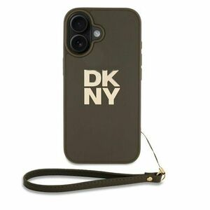 DKNY PU Leather Stack Logo Wrist Strap Zadní Kryt pro iPhone 16 Green vyobraziť