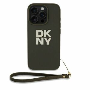 DKNY PU Leather Stack Logo Wrist Strap Zadní Kryt pro iPhone 16 Pro Max Green vyobraziť