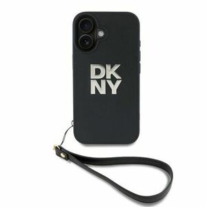 DKNY PU Leather Stack Logo Wrist Strap Zadní Kryt pro iPhone 16 Black vyobraziť