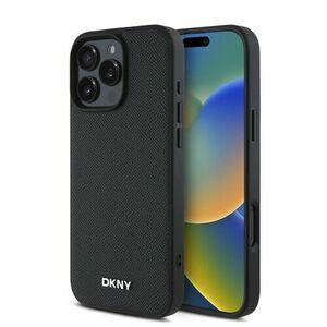 DKNY PU Leather Silver Metal Logo Magsafe Zadní Kryt pro iPhone 16 Pro Max Black vyobraziť