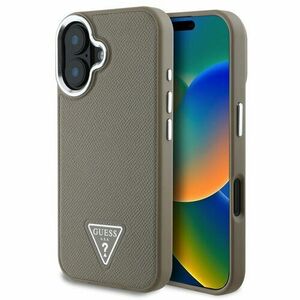 Guess PU Grained Triangle Logo Zadní Kryt pro iPhone 16 Brown vyobraziť