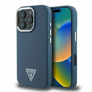 Guess PU Grained Triangle Logo Zadní Kryt pro iPhone 16 Pro Max Blue vyobraziť