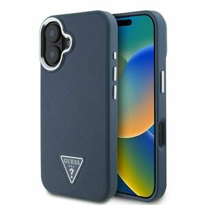 Guess PU Grained Triangle Logo Zadní Kryt pro iPhone 16 Blue vyobraziť