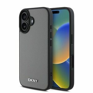 DKNY PU Leather Silver Metal Logo Magsafe Zadní Kryt pro iPhone 16 Grey vyobraziť