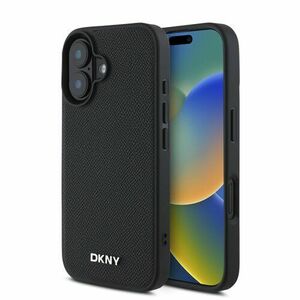 DKNY PU Leather Silver Metal Logo Magsafe Zadní Kryt pro iPhone 16 Black vyobraziť