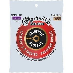 Martin Authentic Lifespan 2.0 92/8 Phosphor Bronze Custom Light 3-Pack Struny pre akustickú gitaru vyobraziť