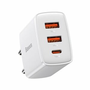 Baseus Compact sieťová nabíjačka USB-C / 2x USB 30W 3A PD QC, biela (CCXJ-E02) vyobraziť