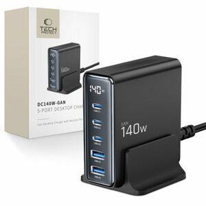 Tech-Protect DC140W 5 Port GaN nabíjačka 2x USB / 3x USB-C 140W PD QC, čierna vyobraziť